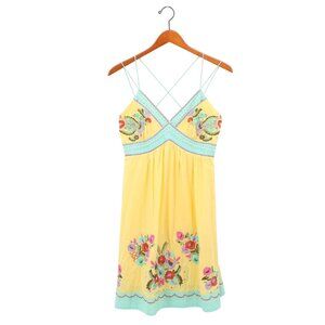 Y2K Boston Proper Babydoll Sleeveless Floral Embroidered Dress 8